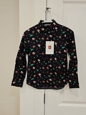 NWT Black Kids Holiday Print Button-Down Shirt